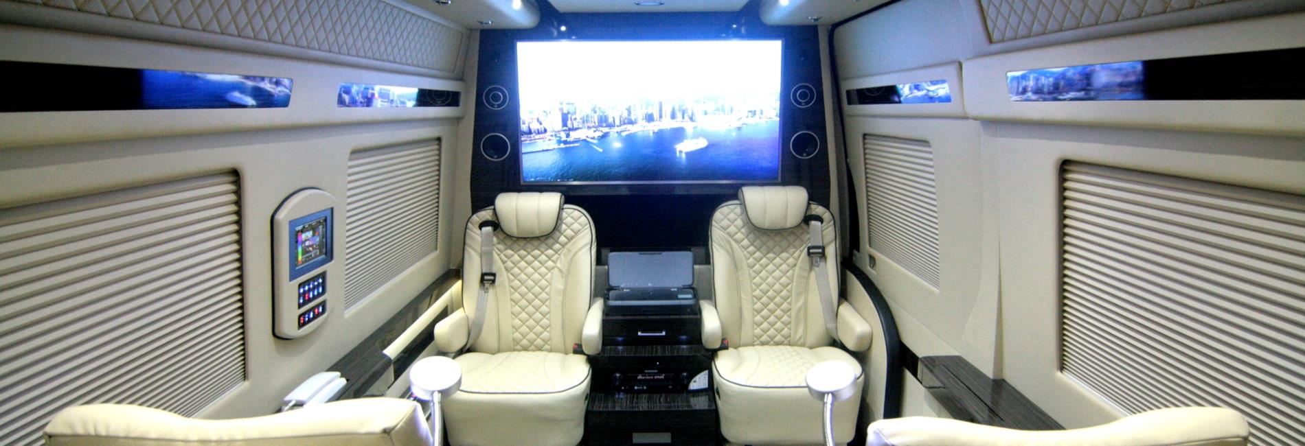Representative of a high-end personalized travel environment. Our signature line of custom Mercedes Sprinters.